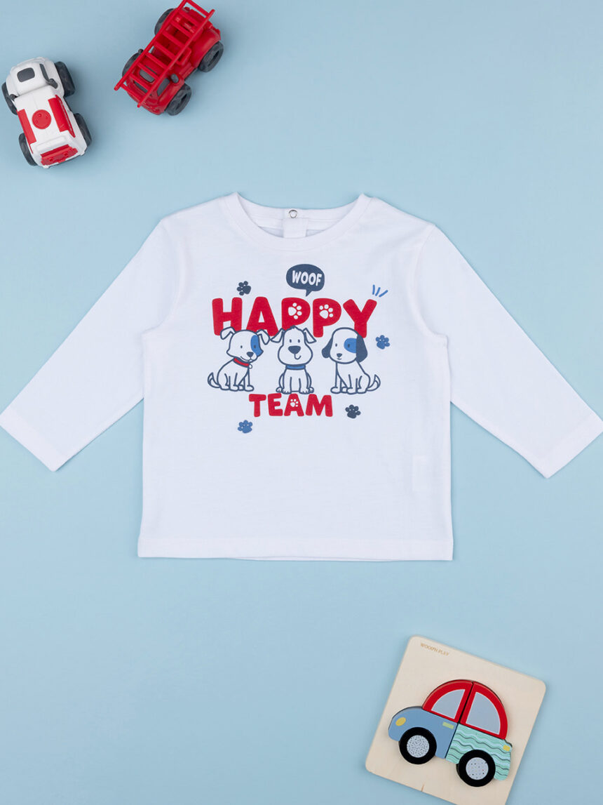 βρεφική μπλούζα λευκή happy team για αγόρι - Prénatal