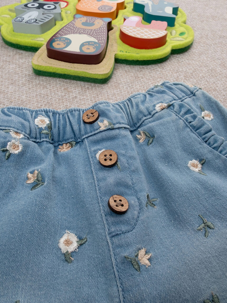 βρεφικό τζιν παντελόνι μπλε φλοράλ για κορίτσι - Prénatal