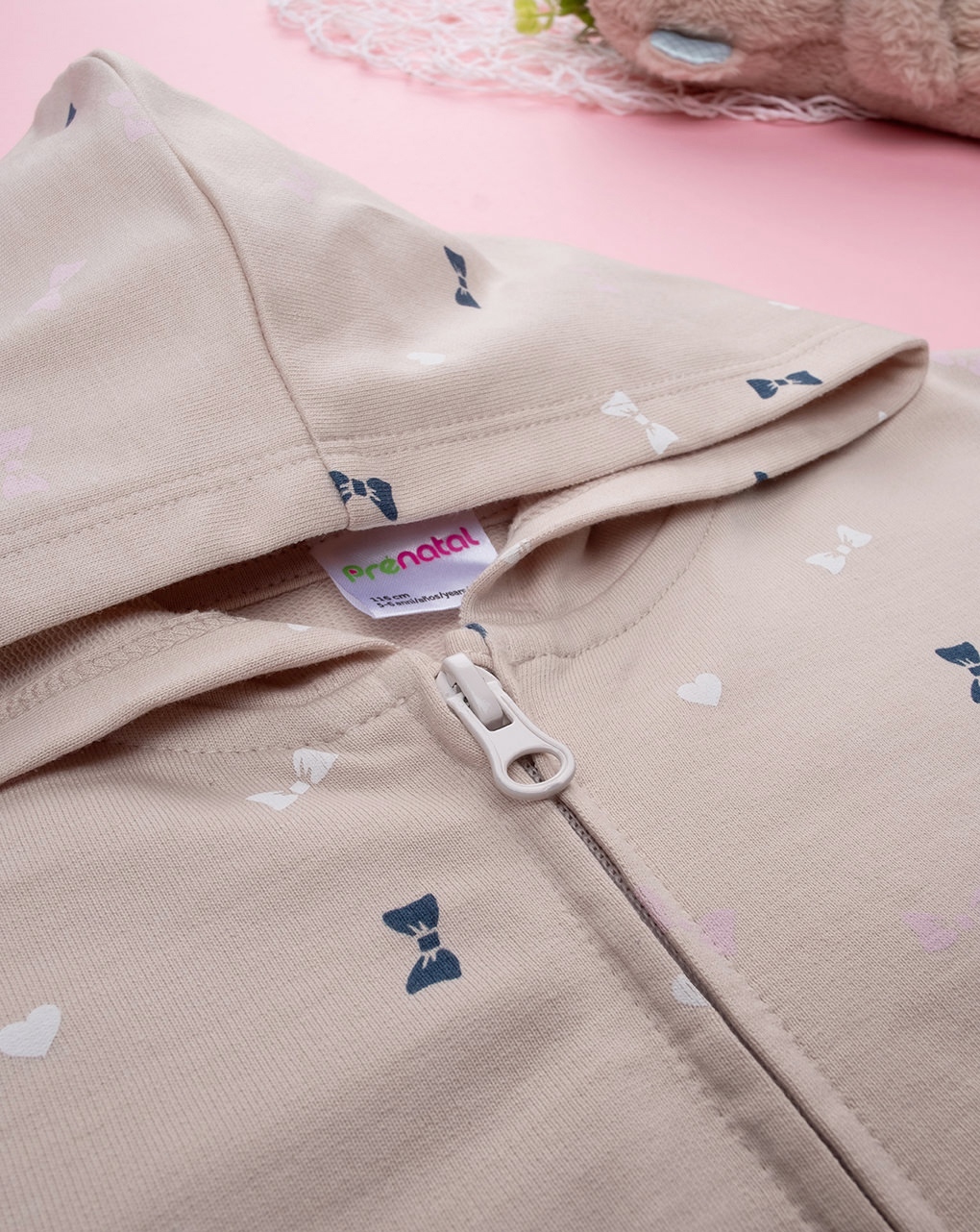 παιδική ζακέτα φούτερ μπεζ με φιογκάκια για κορίτσι - Prénatal