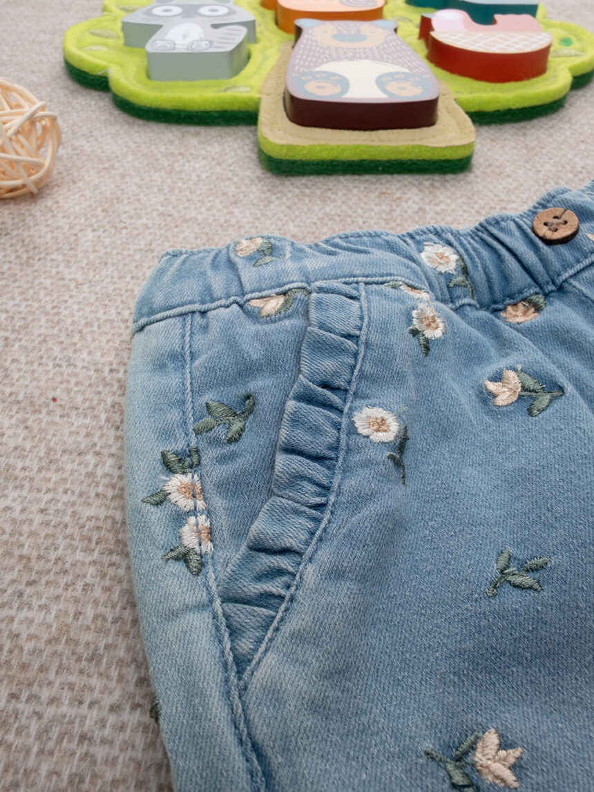 βρεφικό τζιν παντελόνι μπλε φλοράλ για κορίτσι - Prénatal