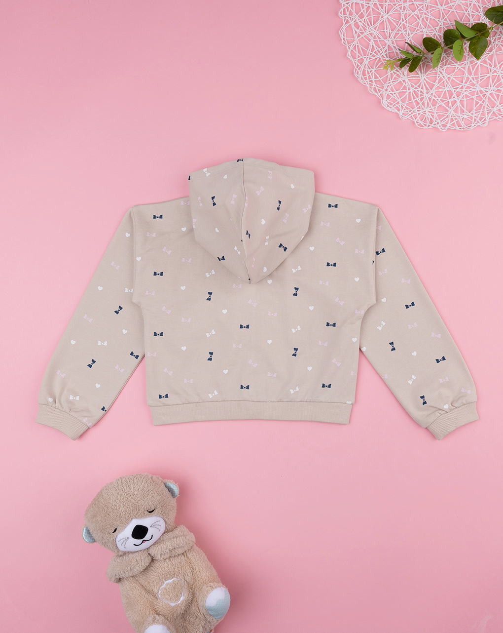 παιδική ζακέτα φούτερ μπεζ με φιογκάκια για κορίτσι - Prénatal