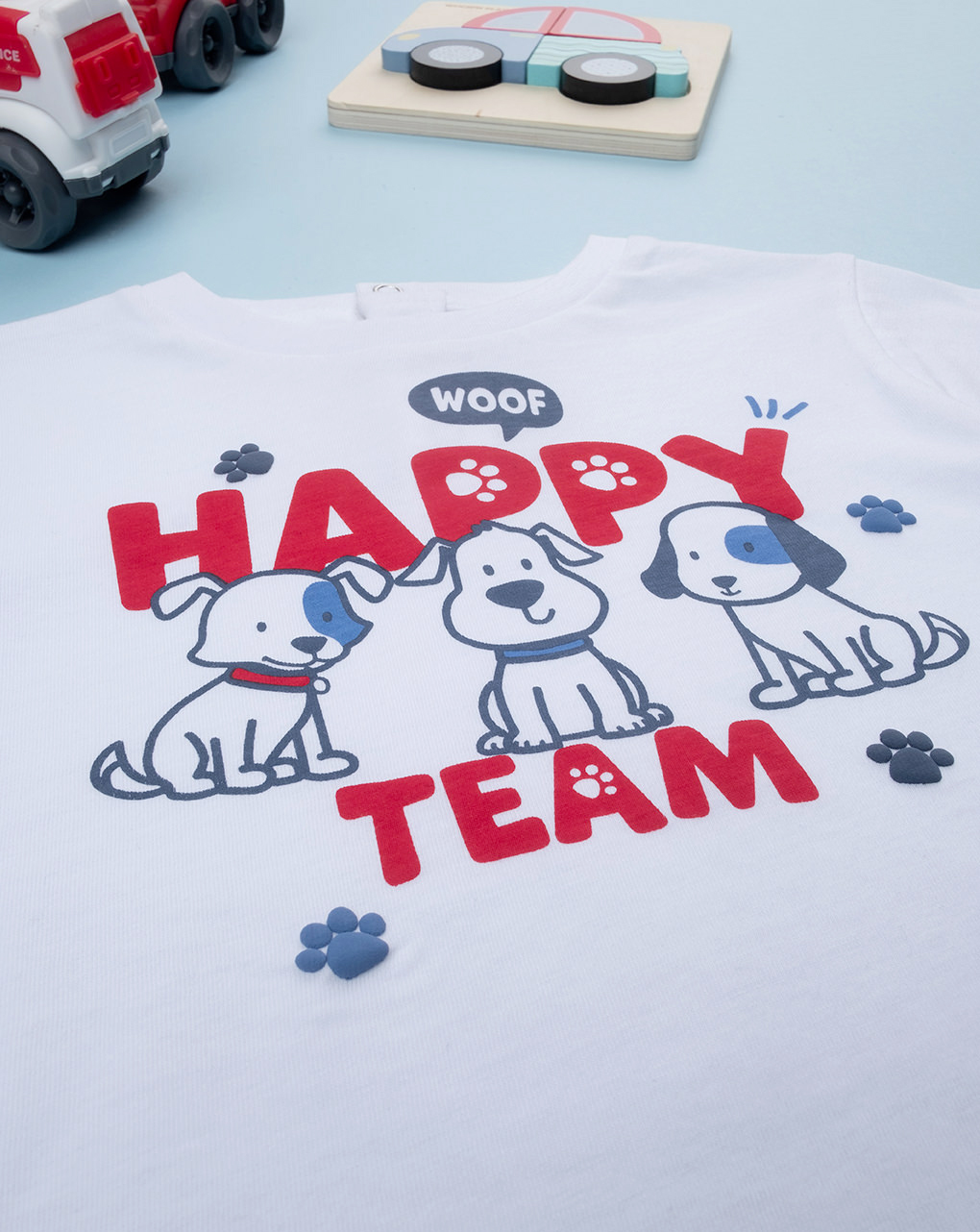 βρεφική μπλούζα λευκή happy team για αγόρι - Prénatal