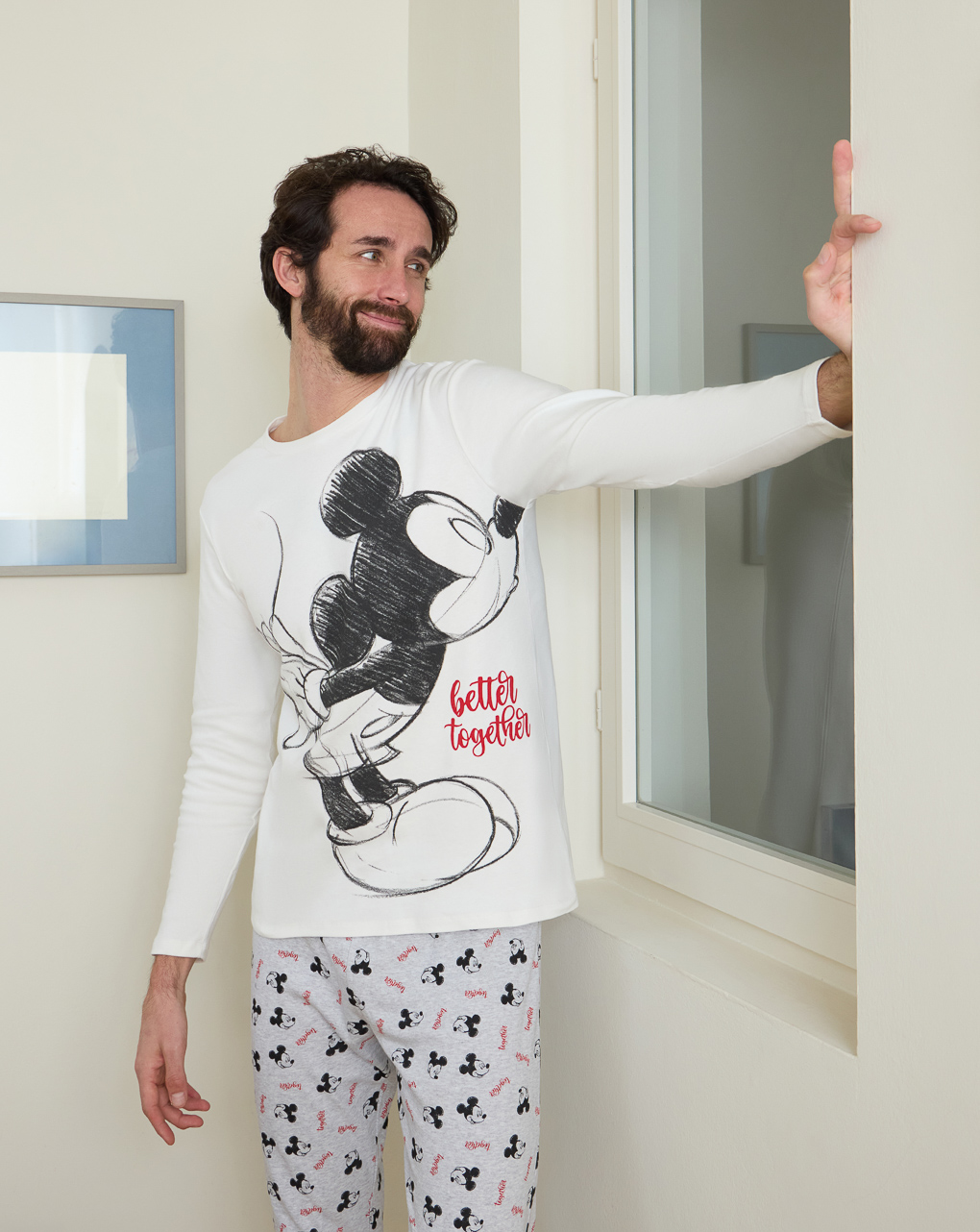 ανδρική πιτζάμα λευκή/γκρι mickey - Prénatal
