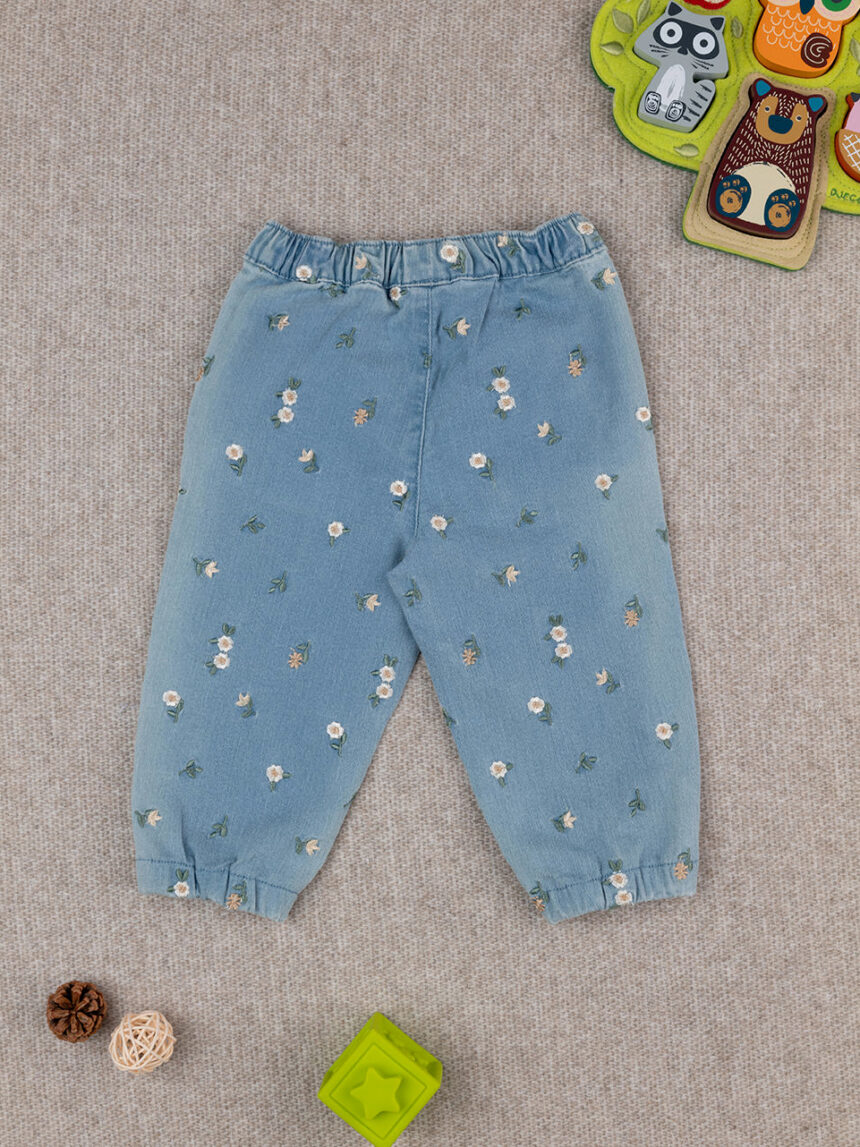 βρεφικό τζιν παντελόνι μπλε φλοράλ για κορίτσι - Prénatal