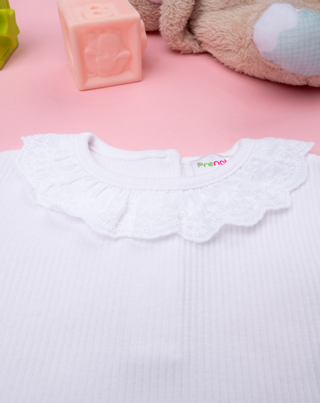 βρεφικό κορμάκι λευκό ριμπ με λουλούδια για κορίτσι - Prénatal
