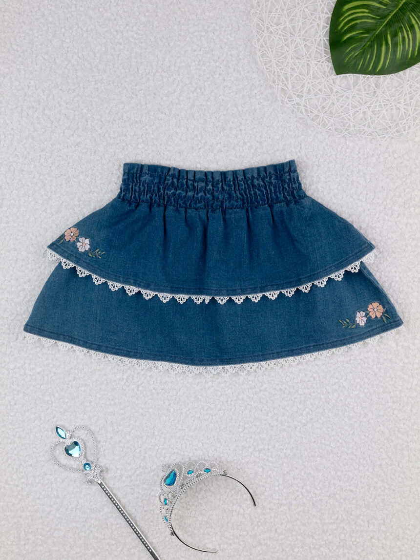 παιδική τζιν φούστα μπλε με κεντήματα για κορίτσι - Prénatal