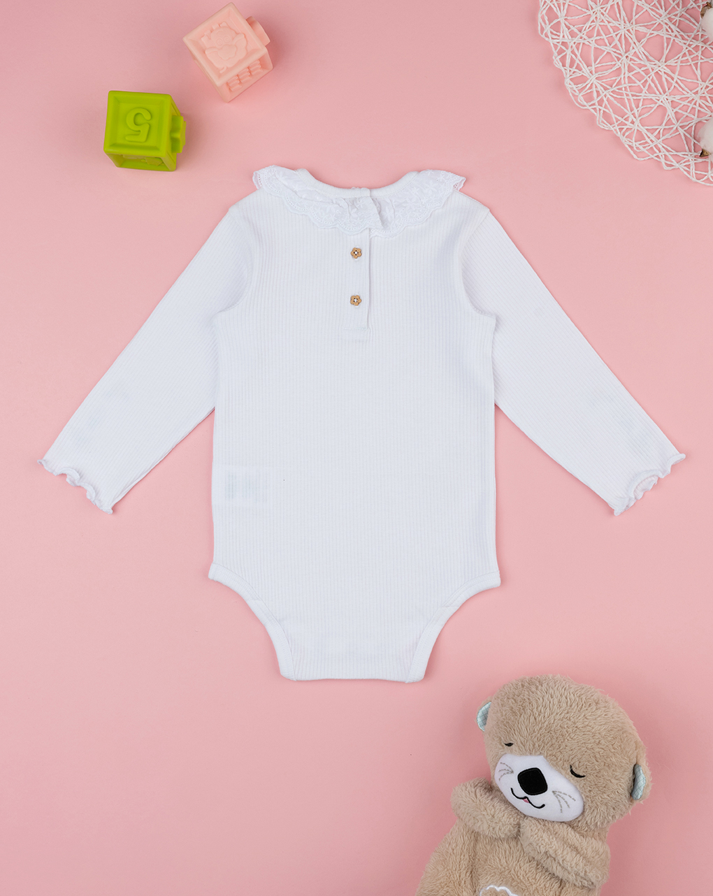 βρεφικό κορμάκι λευκό ριμπ με λουλούδια για κορίτσι - Prénatal