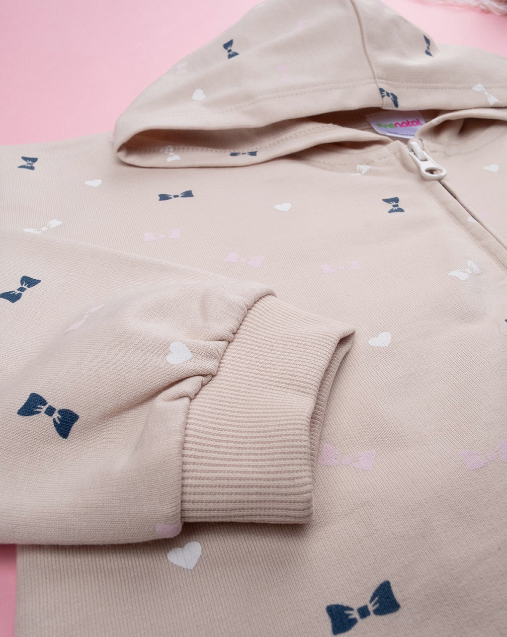 παιδική ζακέτα φούτερ μπεζ με φιογκάκια για κορίτσι - Prénatal