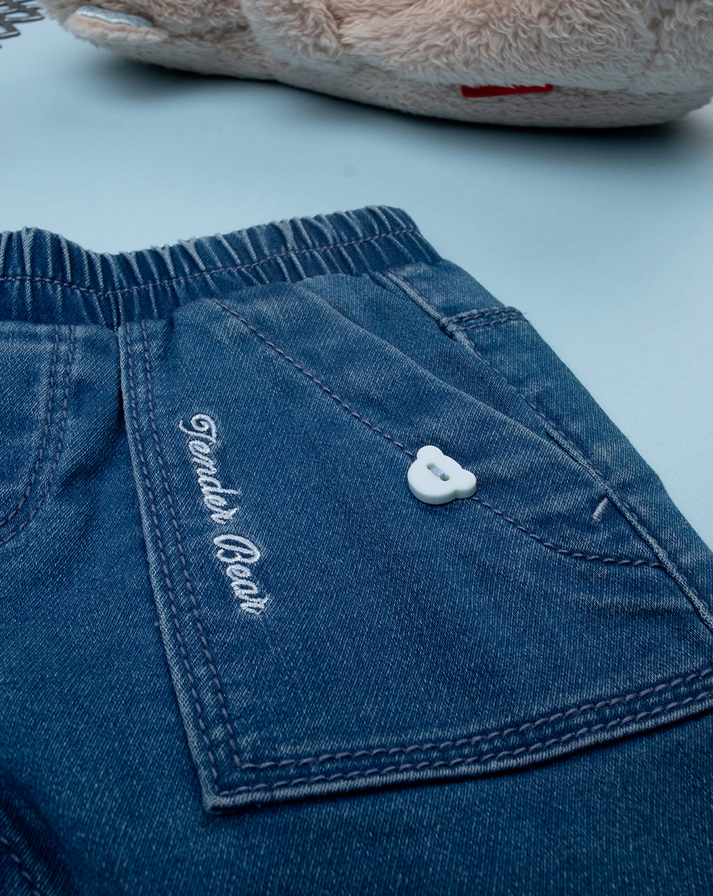 βρεφικό τζιν παντελόνι μπλε με αρκουδάκι για αγόρι - Prénatal