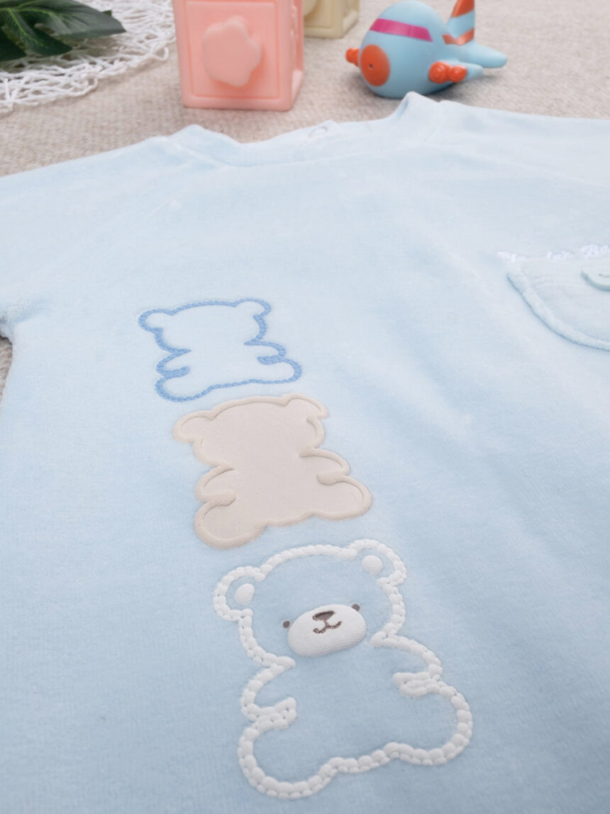 βρεφικό φορμάκι σενίλ γαλάζιο με αρκουδάκια για αγόρι - Prénatal