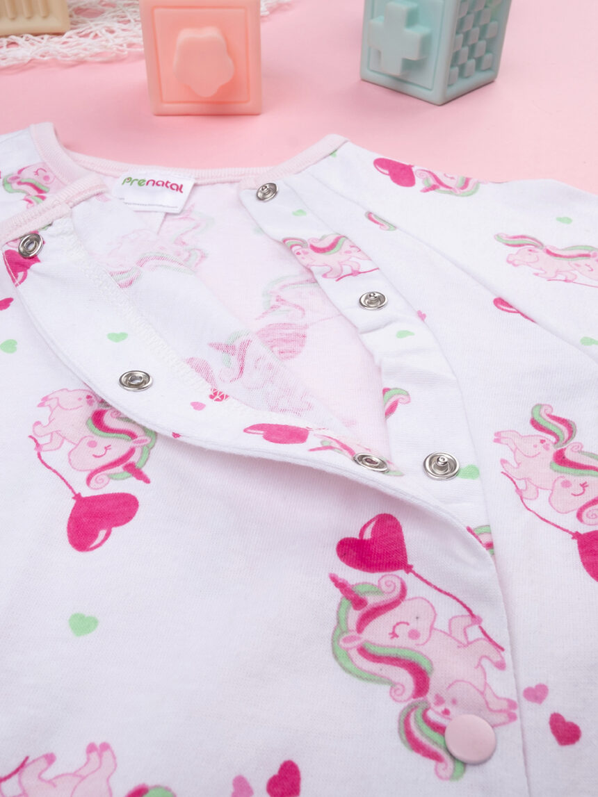 βρεφική ολόσωμη πιτζάμα λευκή με μονόκερους για κορίτσι - Prénatal