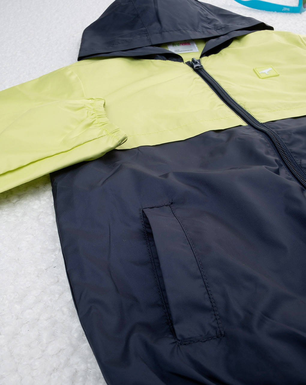 παιδικό αντιανεμικό μπουφάν λαχανί/μπλε με δεινόσαυρο για αγόρι - Prénatal