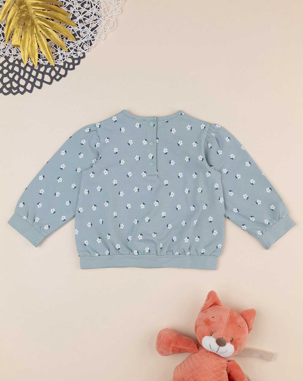βρεφική μπλούζα φούτερ γκριζοπράσινη φλοράλ για κορίτσι - Prénatal