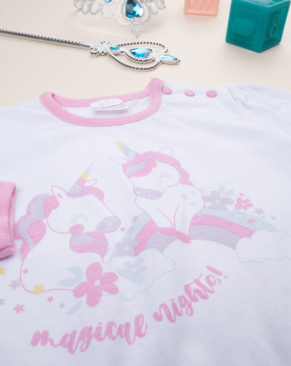 βρεφική πιτζάμα λευκή/ροζ μονόκερος για κορίτσι - Prénatal