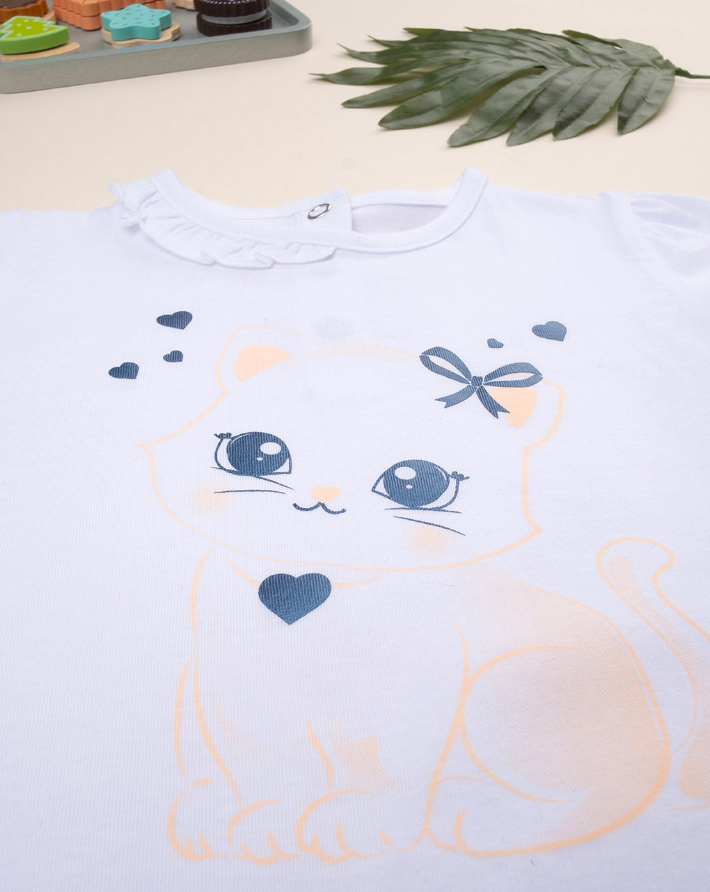 βρεφική μπλούζα λευκή με γατάκι για κορίτσι - Prénatal