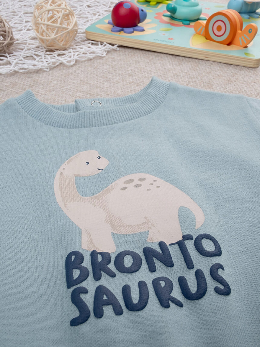βρεφική μπλούζα φούτερ γκριζοπράσινη brontosaurus για αγόρι - Prénatal