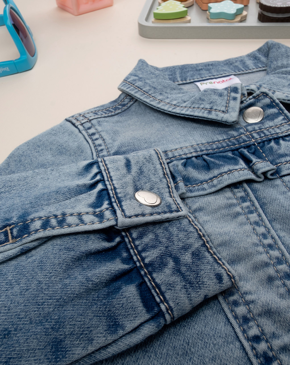 βρεφικό τζιν μπουφάν μπλε με βολάν για κορίτσι - Prénatal