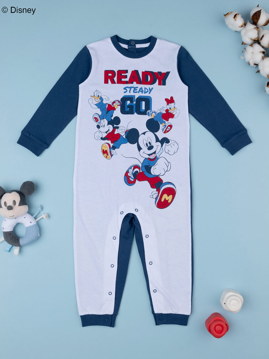 βρεφική ολόσωμη πιτζάμα λευκό/μπλε mickey για αγόρι - Prénatal