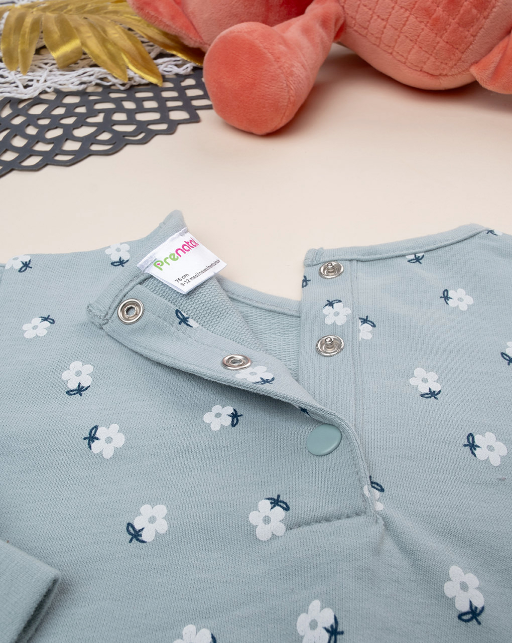 βρεφική μπλούζα φούτερ γκριζοπράσινη φλοράλ για κορίτσι - Prénatal