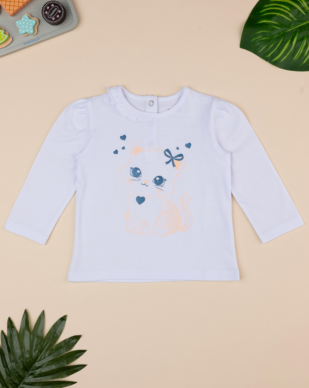βρεφική μπλούζα λευκή με γατάκι για κορίτσι - Prénatal