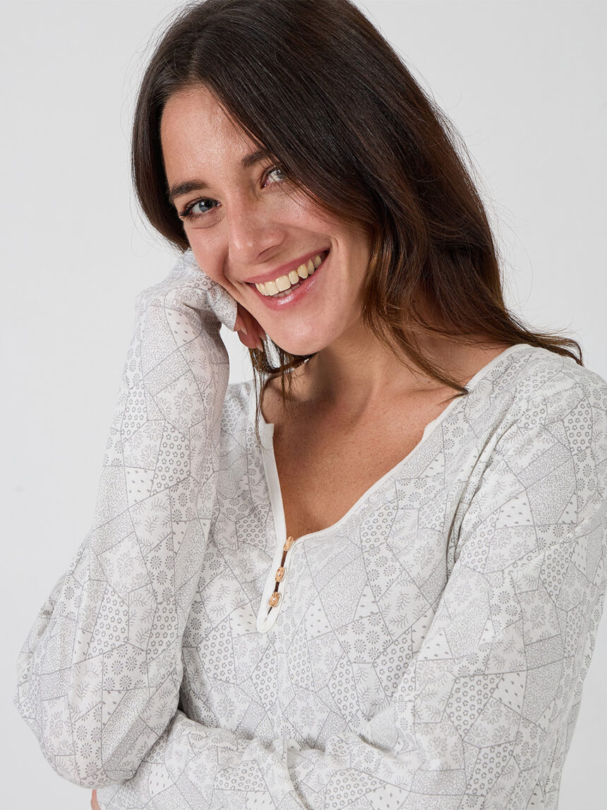 γυναικείο νυχτικό εγκυμοσύνης/θηλασμού λευκό φλοράλ - Prénatal