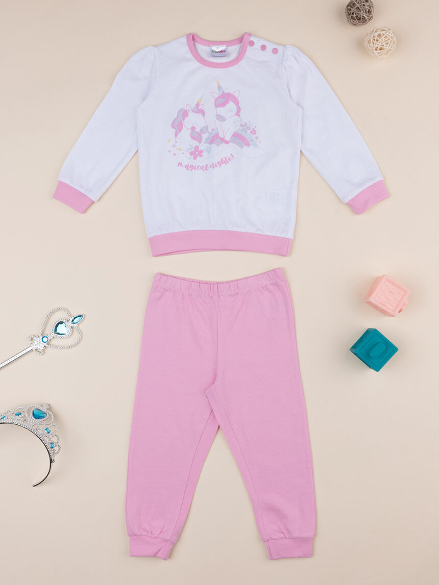 βρεφική πιτζάμα λευκή/ροζ μονόκερος για κορίτσι - Prénatal