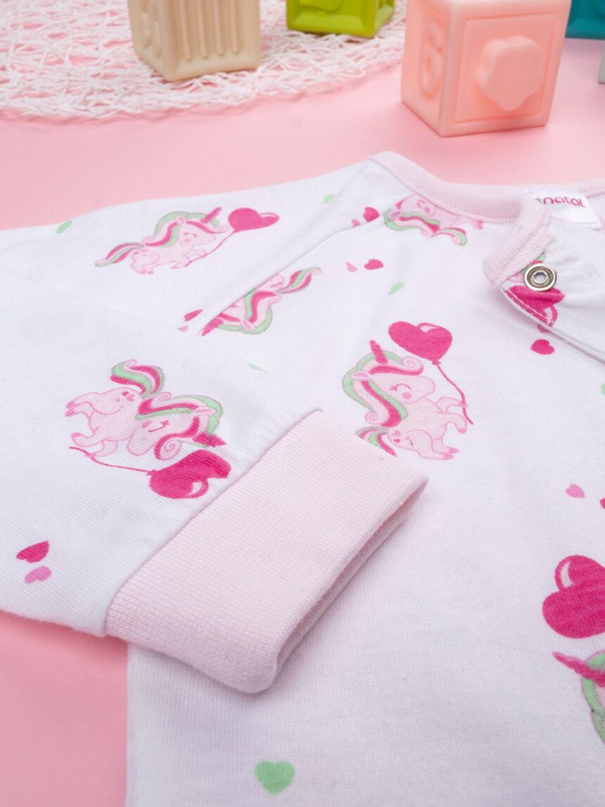 βρεφική ολόσωμη πιτζάμα λευκή με μονόκερους για κορίτσι - Prénatal