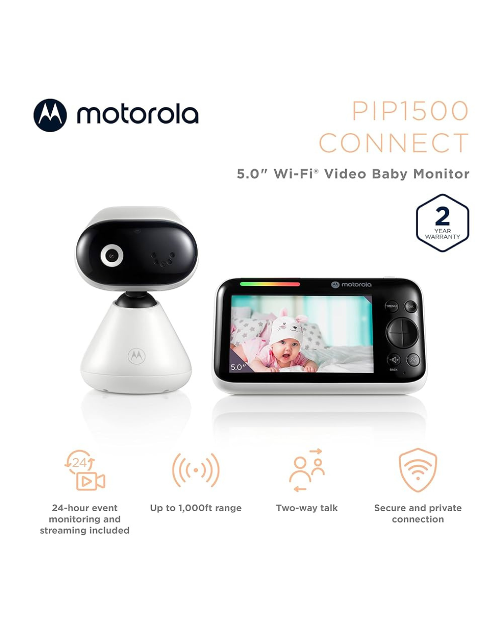 Motorola ενδοεπικοινωνία μωρού wi-fi με κάμερα & οθόνη 5" pip1500 connect - Motorola