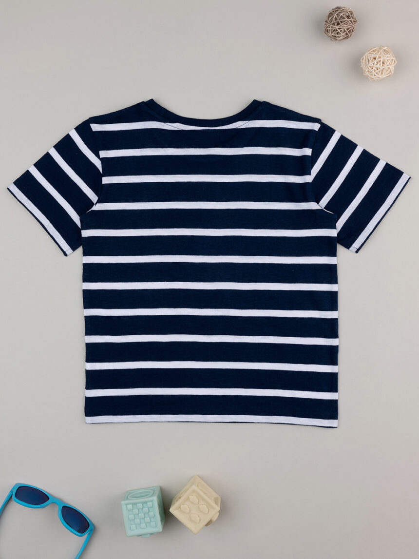 παιδικό t-shirt ριγέ μπλε/ λευκό με δεινόσαυρο για αγόρι - Prénatal