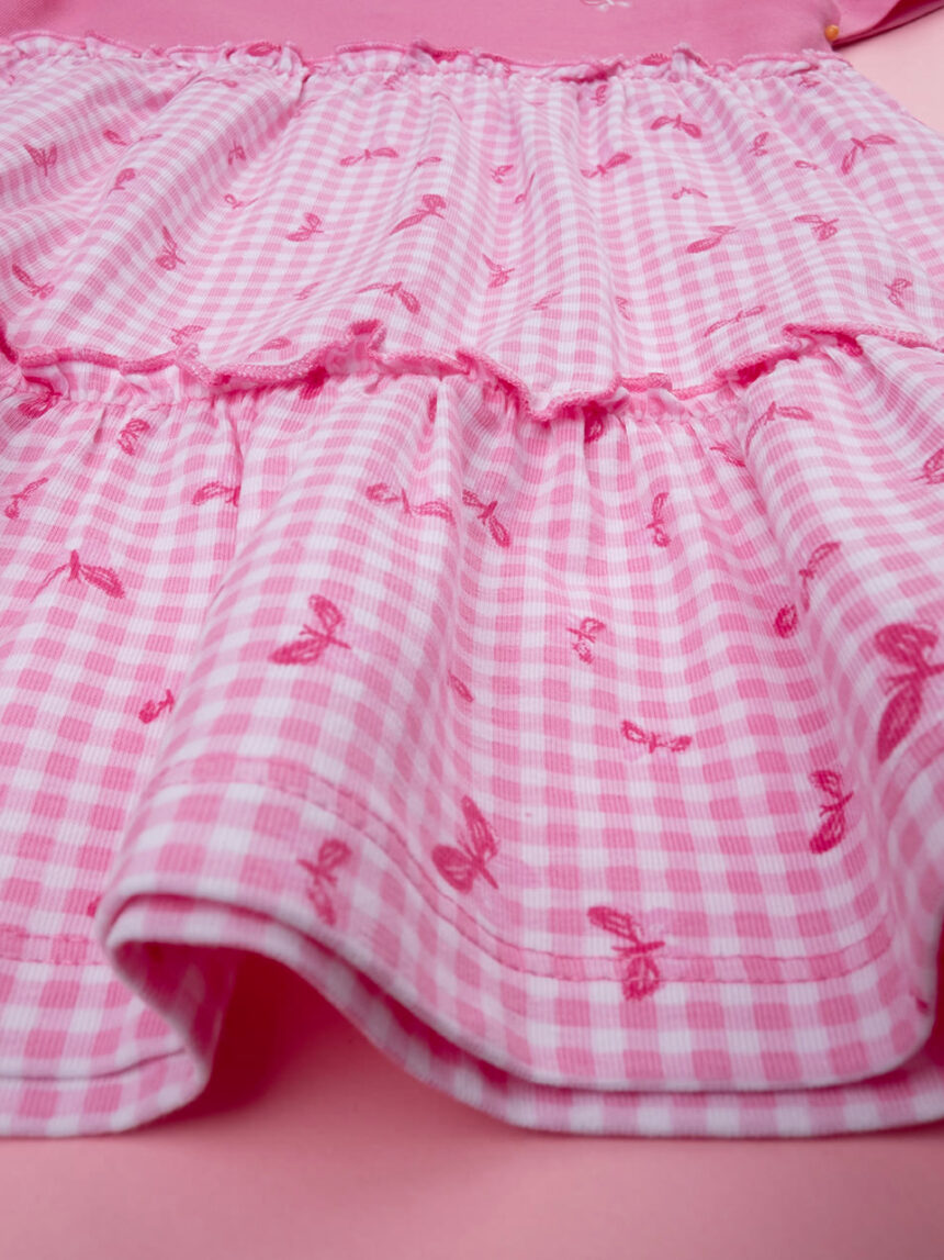 βρεφικό φόρεμα ροζ καρό με πεταλούδες για κορίτσι - Prénatal