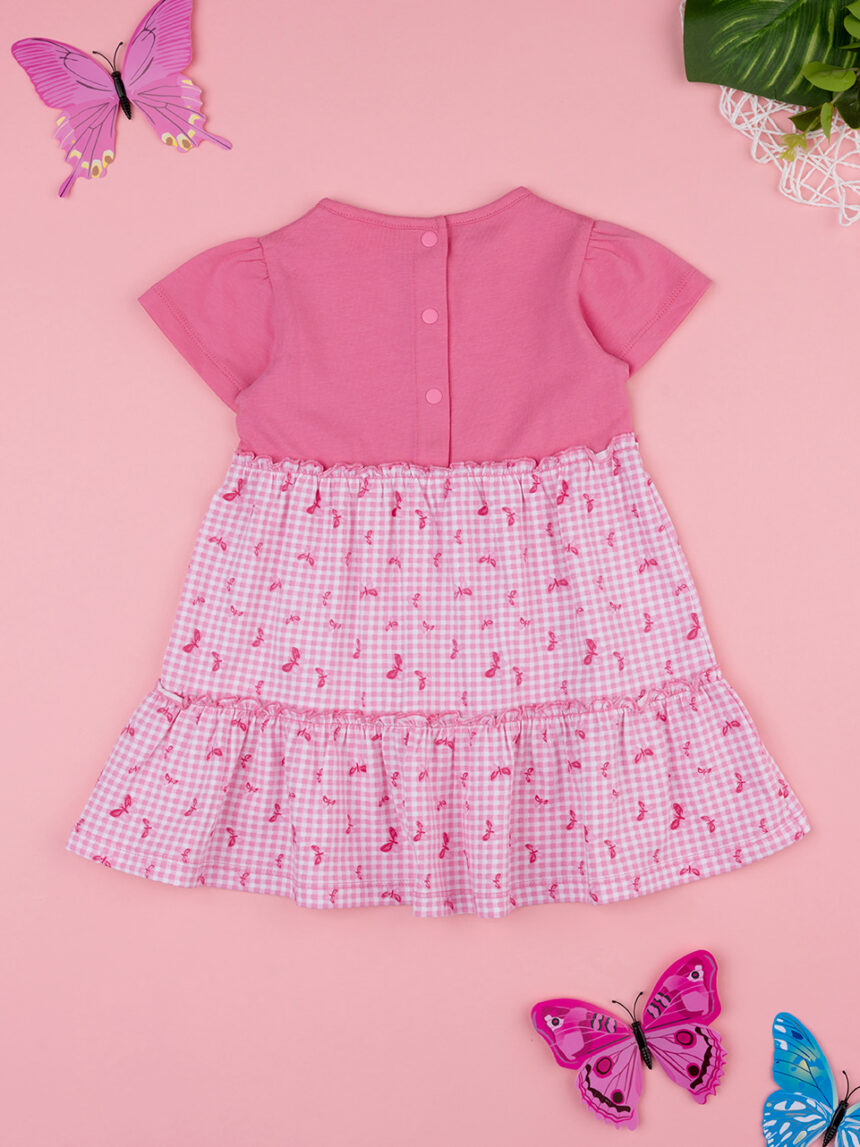 βρεφικό φόρεμα ροζ καρό με πεταλούδες για κορίτσι - Prénatal