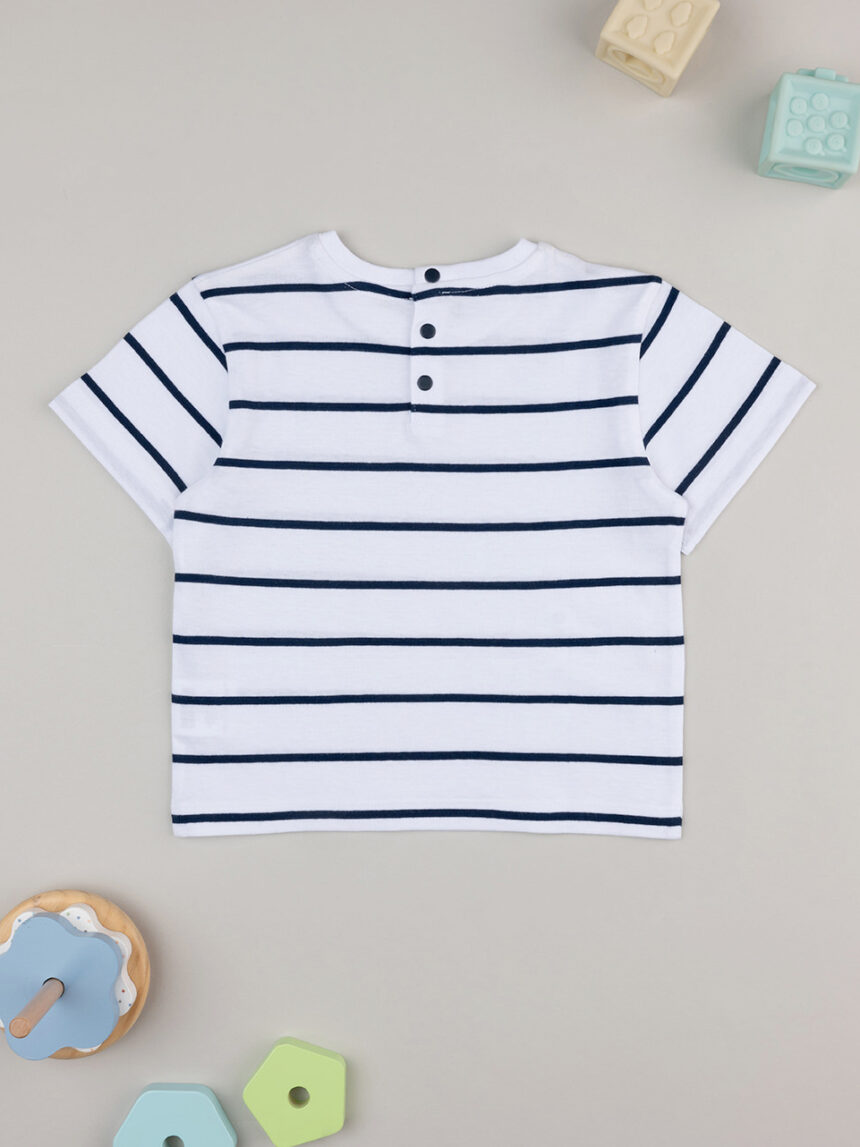 βρεφικό t-shirt λευκό ριγέ με δεινόσαυρο για αγόρι - Prénatal
