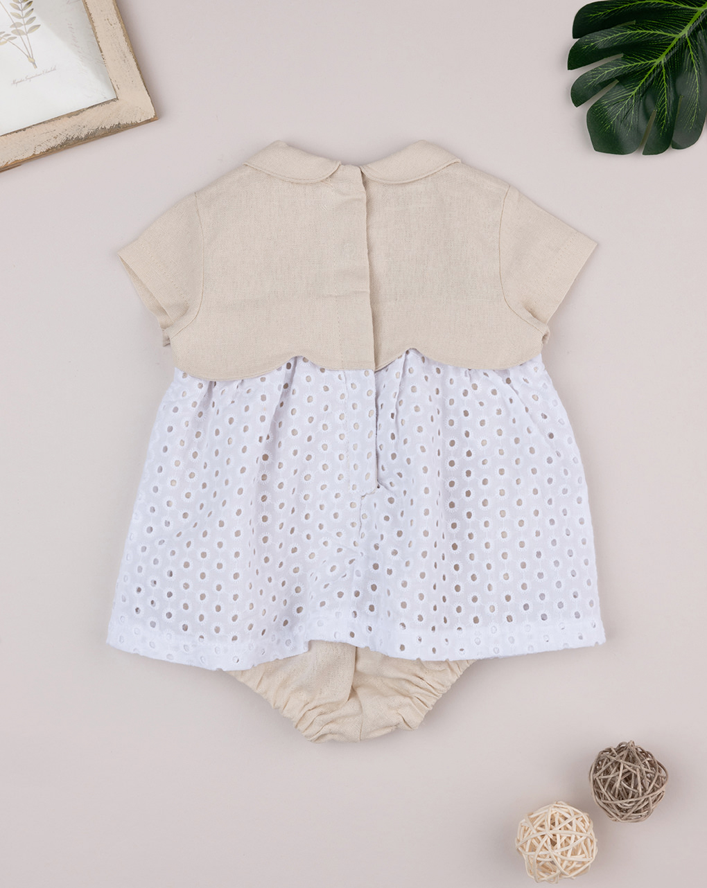 βρεφικό φόρεμα μπεζ/λευκό elegant για κορίτσι - Prénatal