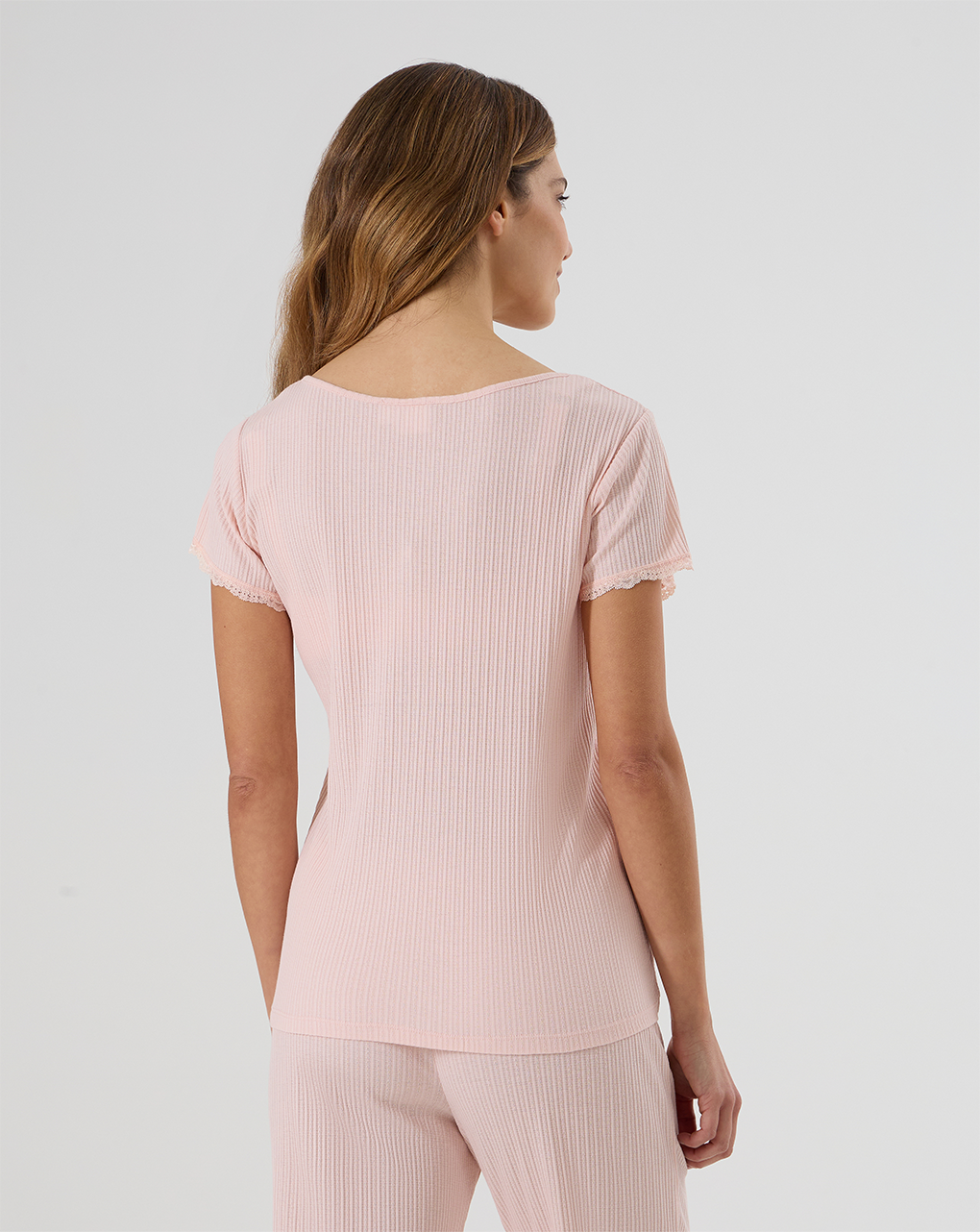 γυναικεία πιτζάμα εγκυμοσύνης/θηλασμού ροζ ριμπ - Prénatal