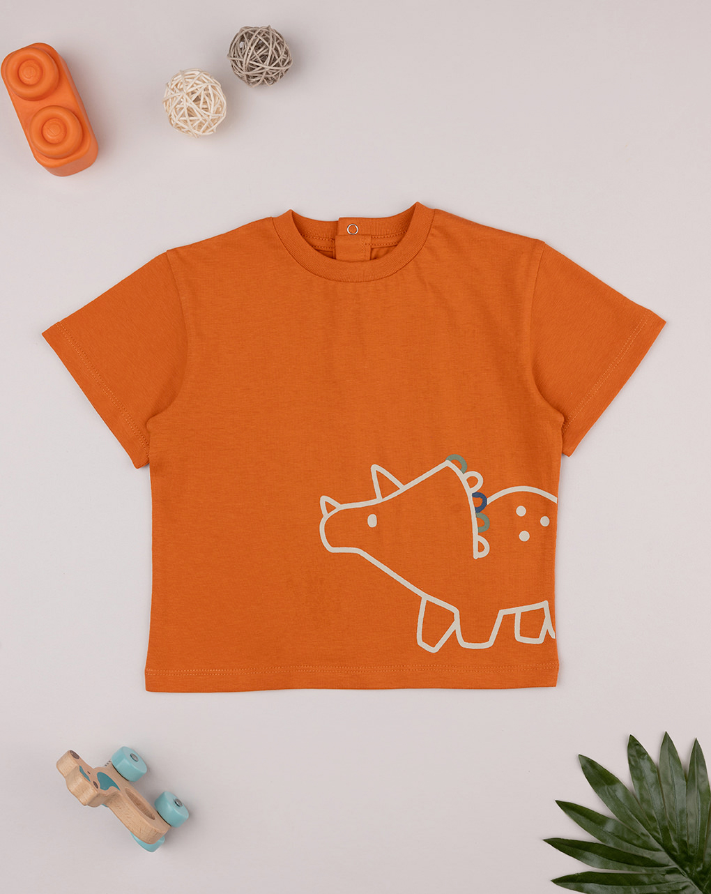 βρεφικό t-shirt πορτοκαλί με δεινόσαυρο για αγόρι - Prénatal