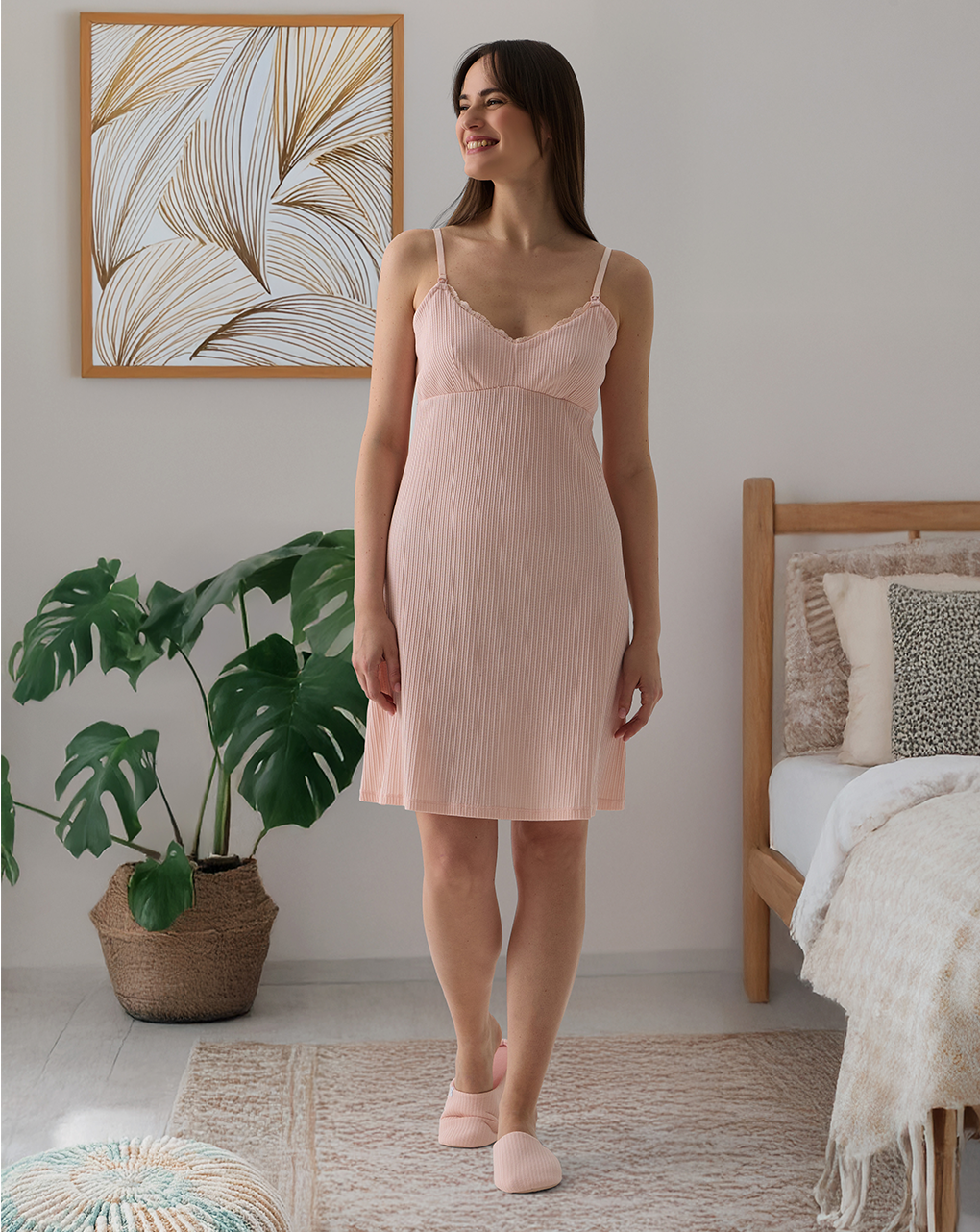 γυναικείο νυχτικό εγκυμοσύνης/θηλασμού ροζ ριμπ