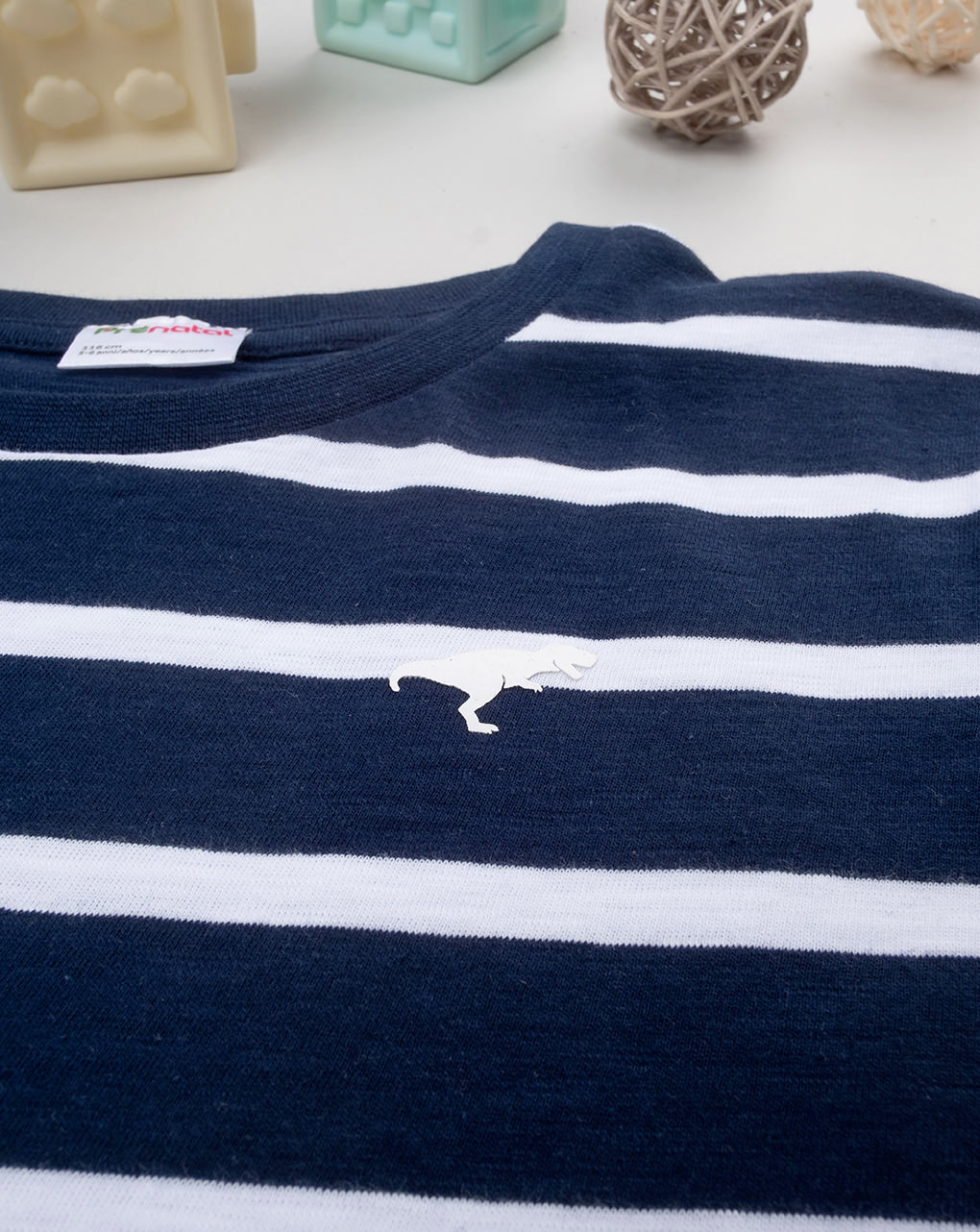παιδικό t-shirt ριγέ μπλε/ λευκό με δεινόσαυρο για αγόρι - Prénatal