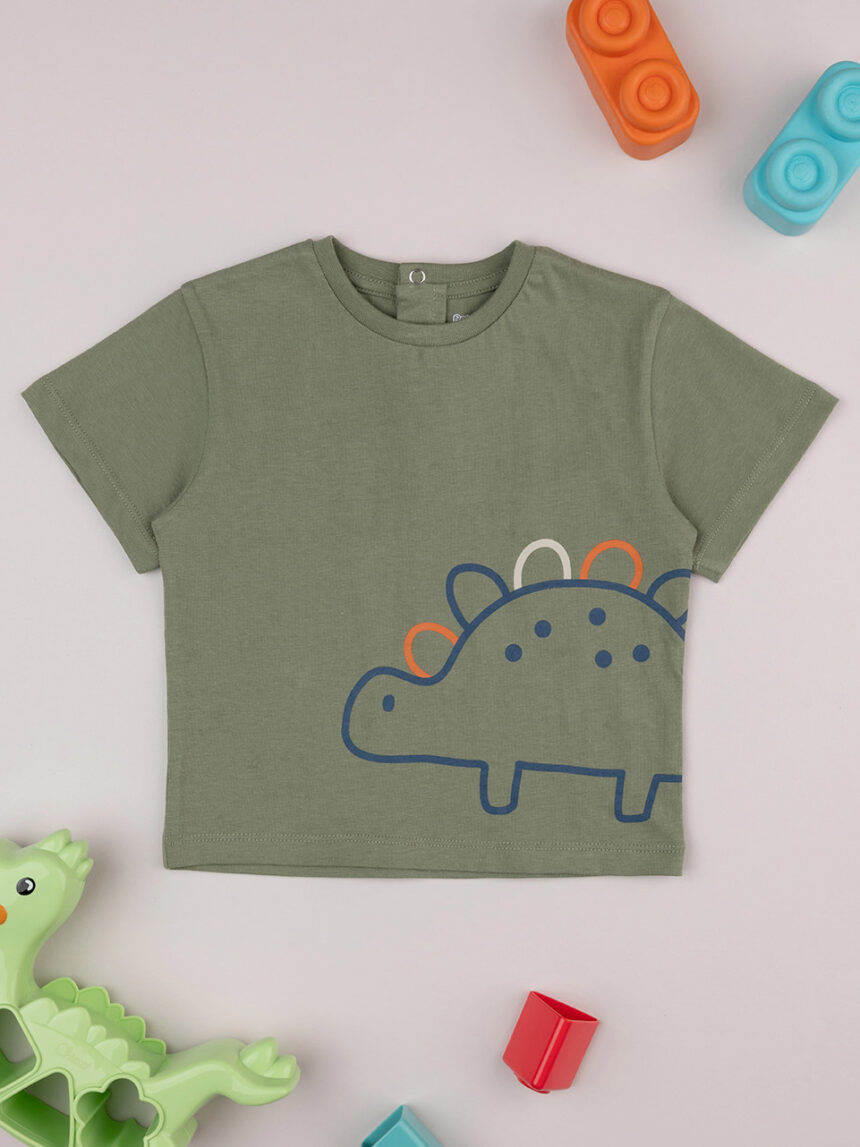 βρεφικό t-shirt χακί με δεινόσαυρο για αγόρι - Prénatal