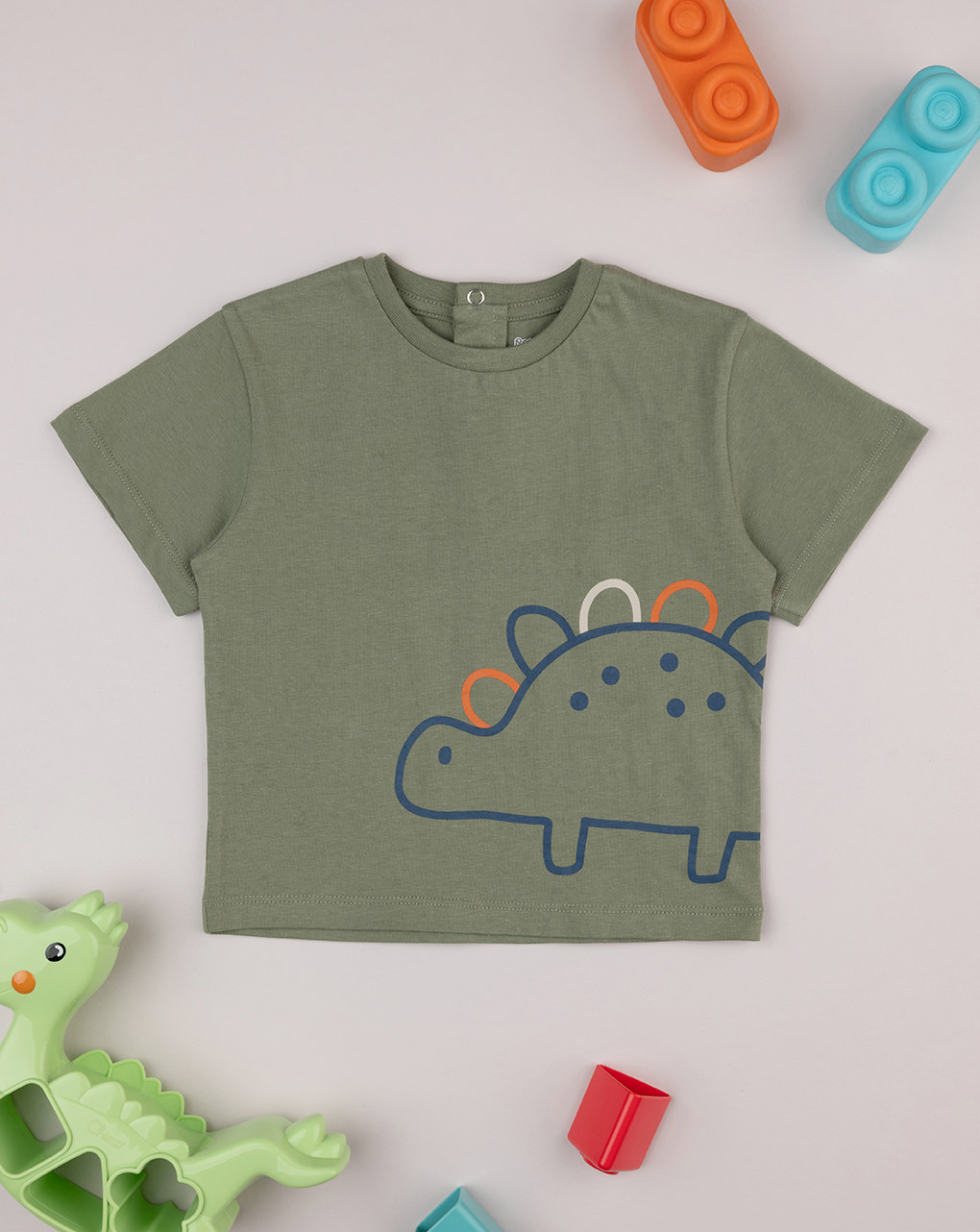βρεφικό t-shirt χακί με δεινόσαυρο για αγόρι - Prénatal