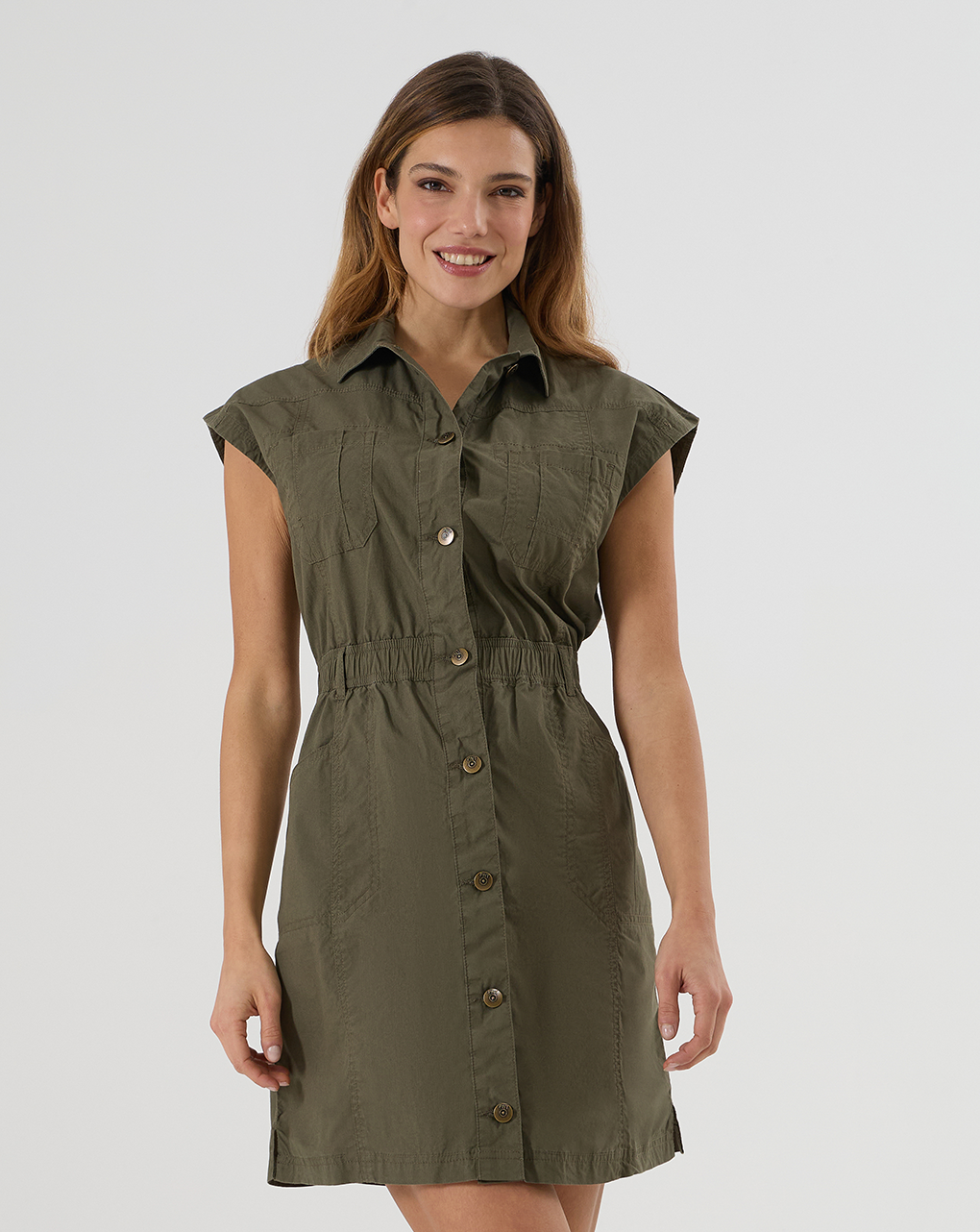 γυναικείο φόρεμα chemisier εγκυμοσύνης/θηλασμού χακί - Prénatal