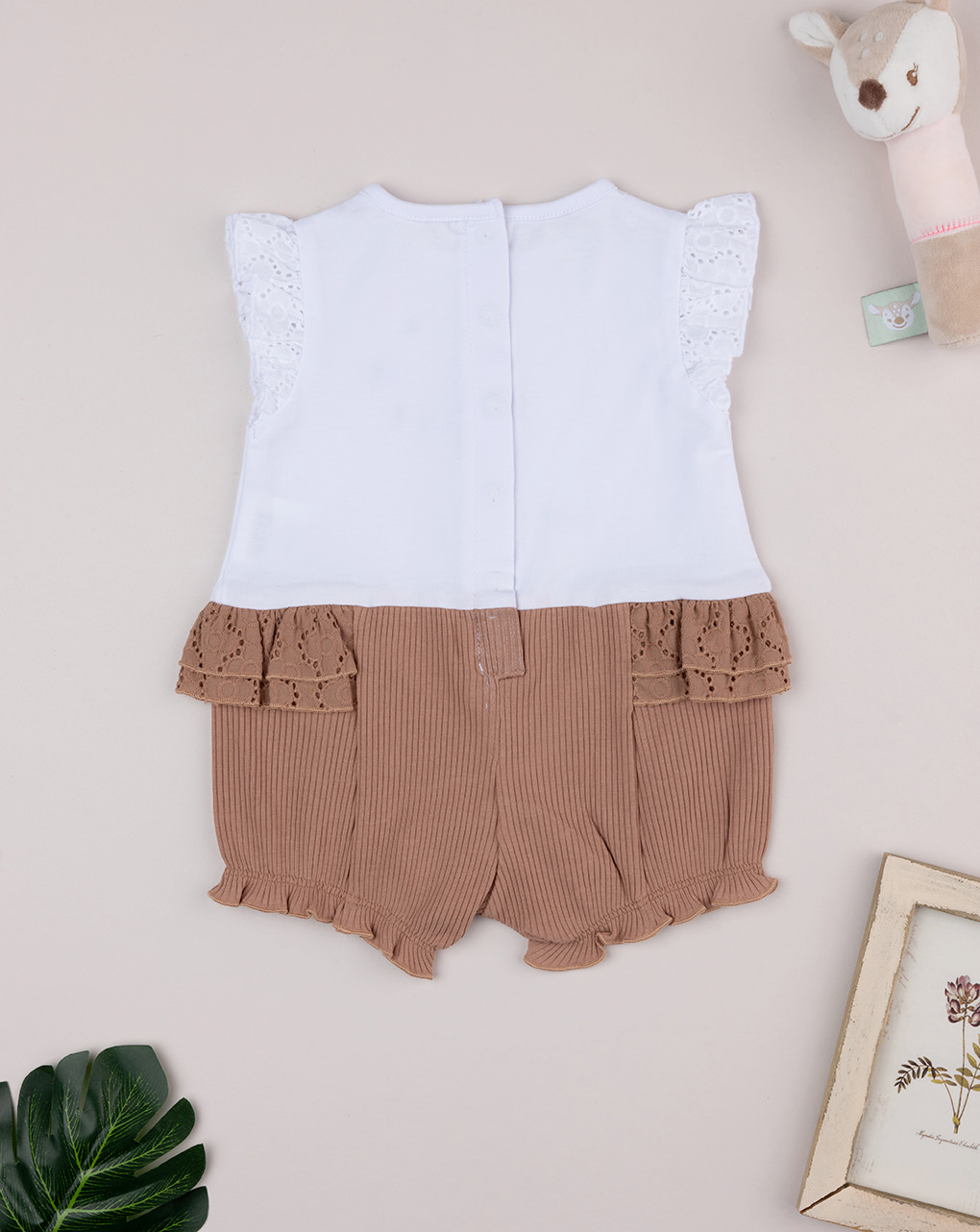 βρεφικό φορμάκι λευκό/καφέ με γατάκι για κορίτσι - Prénatal