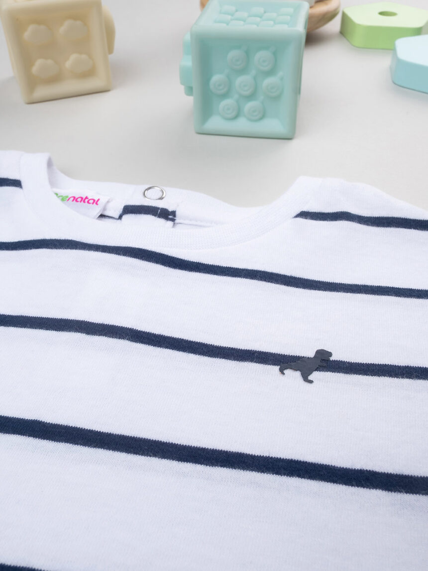 βρεφικό t-shirt λευκό ριγέ με δεινόσαυρο για αγόρι - Prénatal