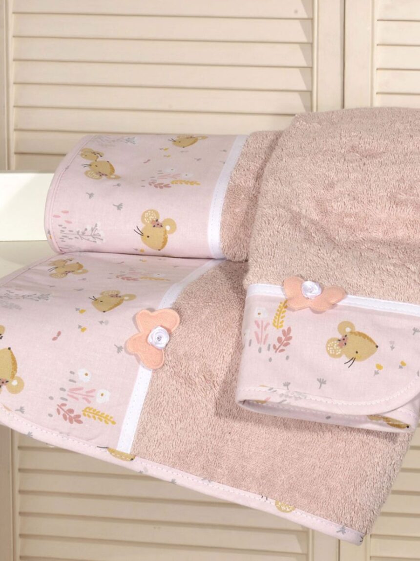 Baby oliver σετ πετσέτες 2 τεμ 100% βαμβάκι σχέδιο 412-1 ροζ 46-6760/412-1 - BABY OLIVER