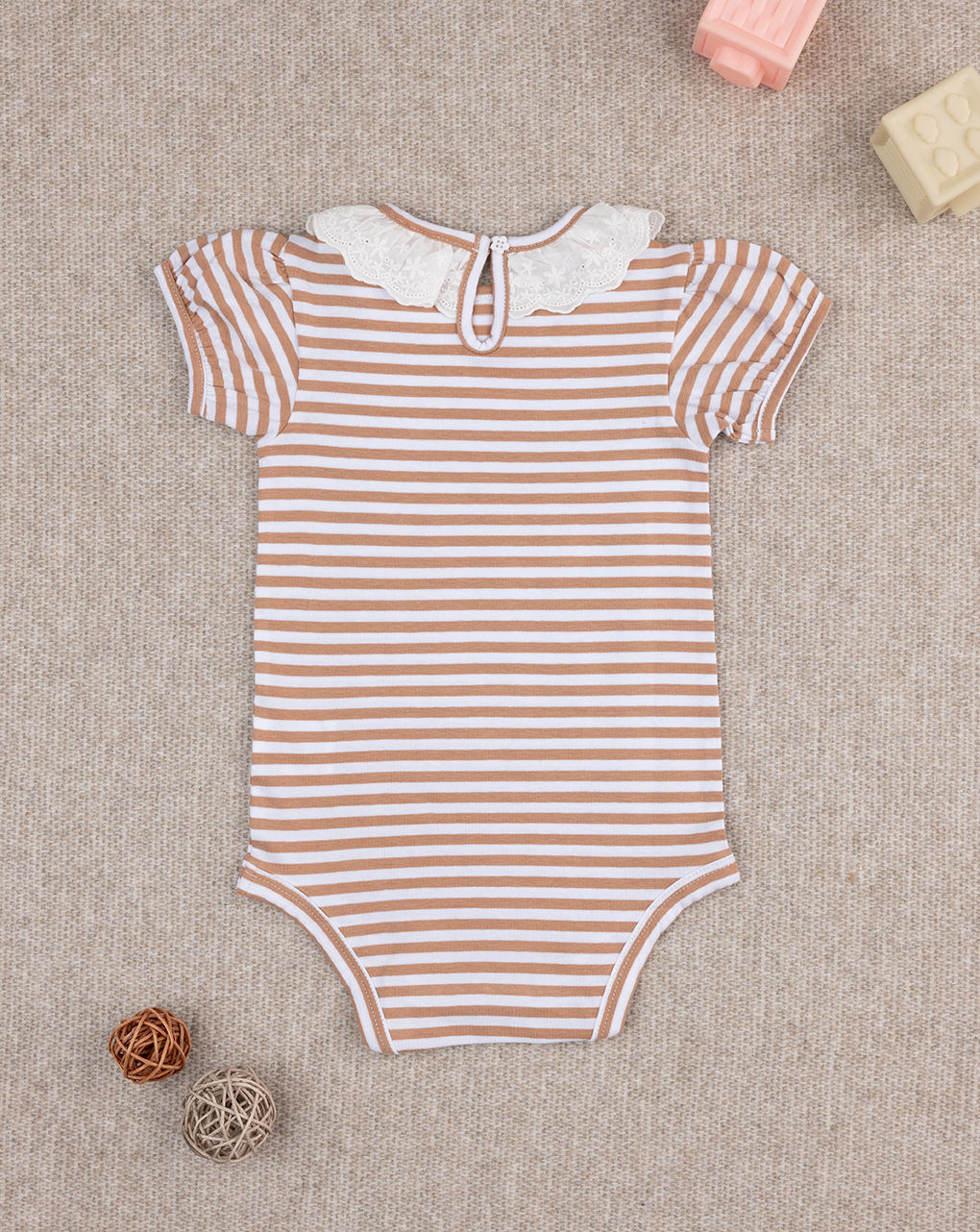 βρεφικό κορμάκι ριγέ καφέ/λευκό sangallo για κορίτσι - Prénatal