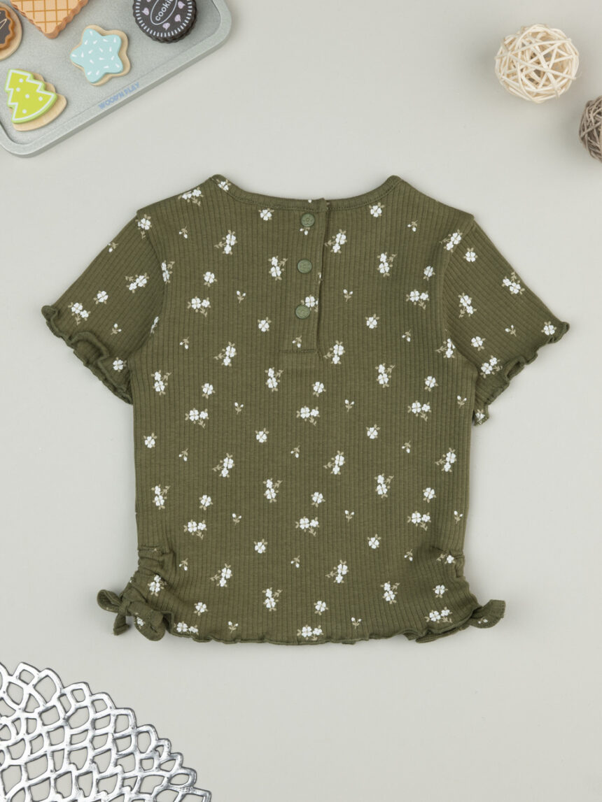 βρεφικό t-shirt χακί ριμπ φλοράλ για κορίτσι - Prénatal