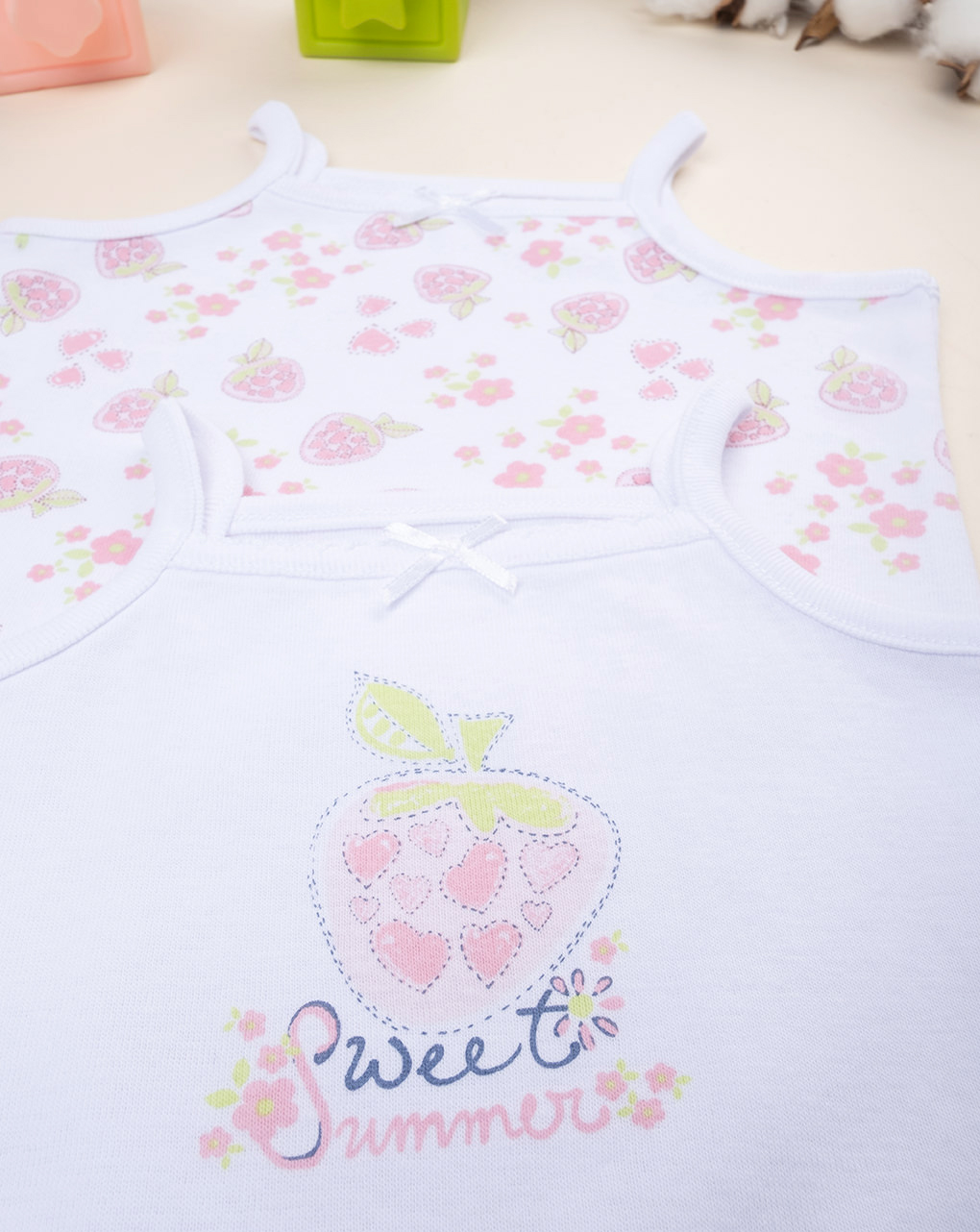 βρεφικά κορμάκια λευκά με φράουλες πακέτο x2 για κορίτσι - Prénatal
