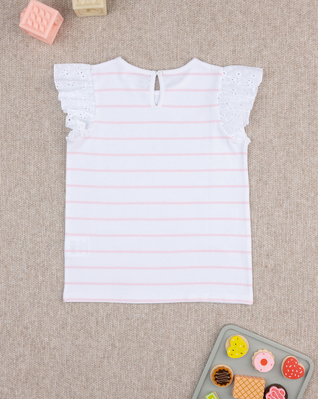 παιδικό t-shirt λευκό ριγέ ροζ sangallo για κορίτσι - Prénatal