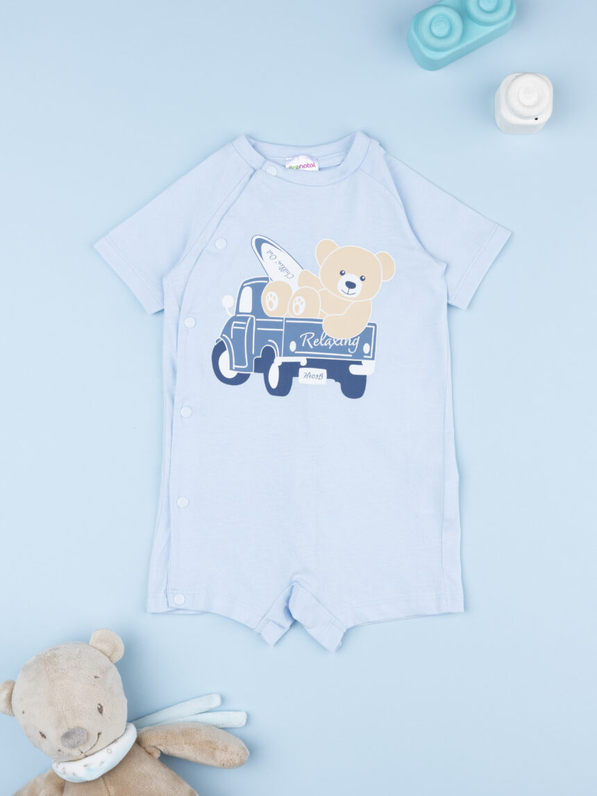 βρεφική πιτζάμα λευκή/μπλε με αρκουδάκι για αγόρι - Prénatal
