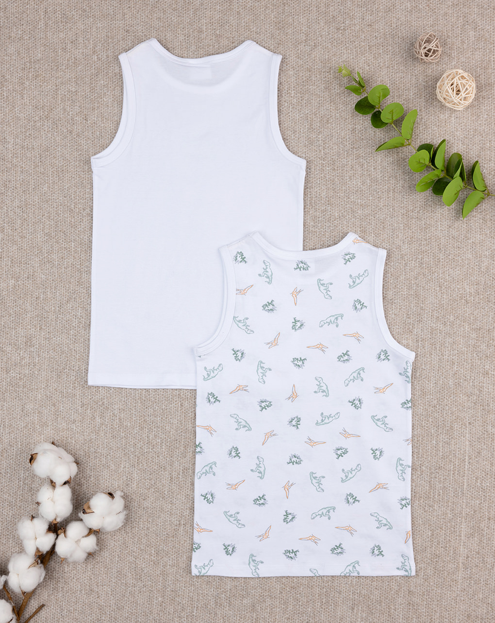 παιδικά φανελάκια λευκά με δεινόσαυρους πακέτο x2 για αγόρι - Prénatal