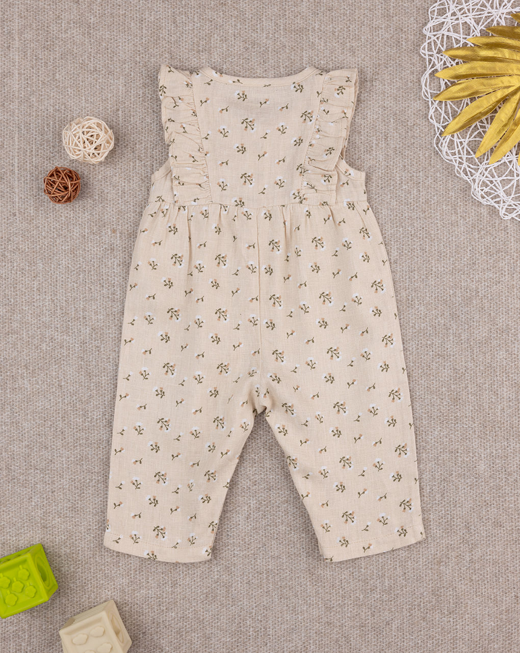 βρεφικό φορμάκι λινό μπεζ φλοράλ για κορίτσι - Prénatal